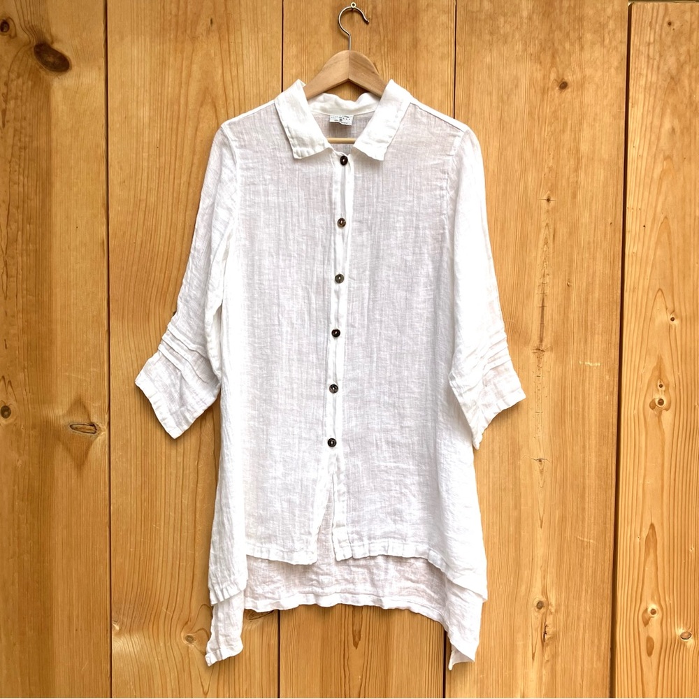 CMC Click Semi-Sheer White Linen Skort Sleeve Button Up Top Sz Medium